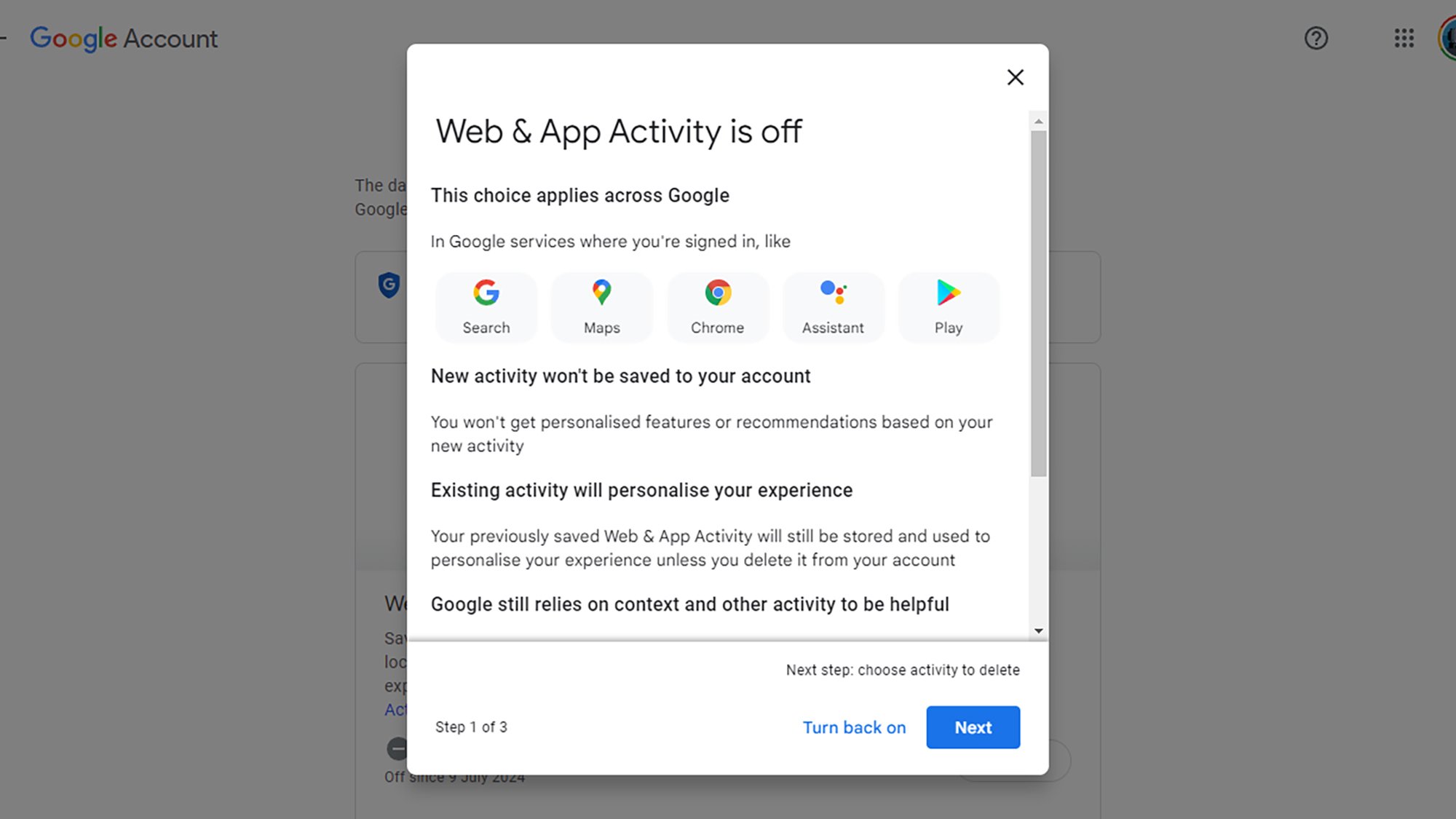 Google Account activity