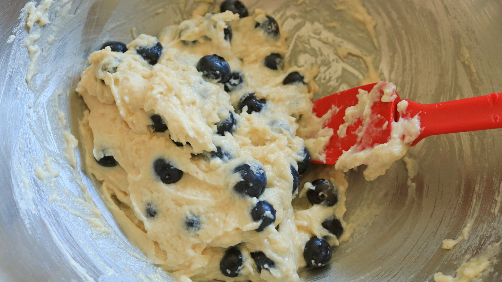 Blueberry muffin batter in a bowl