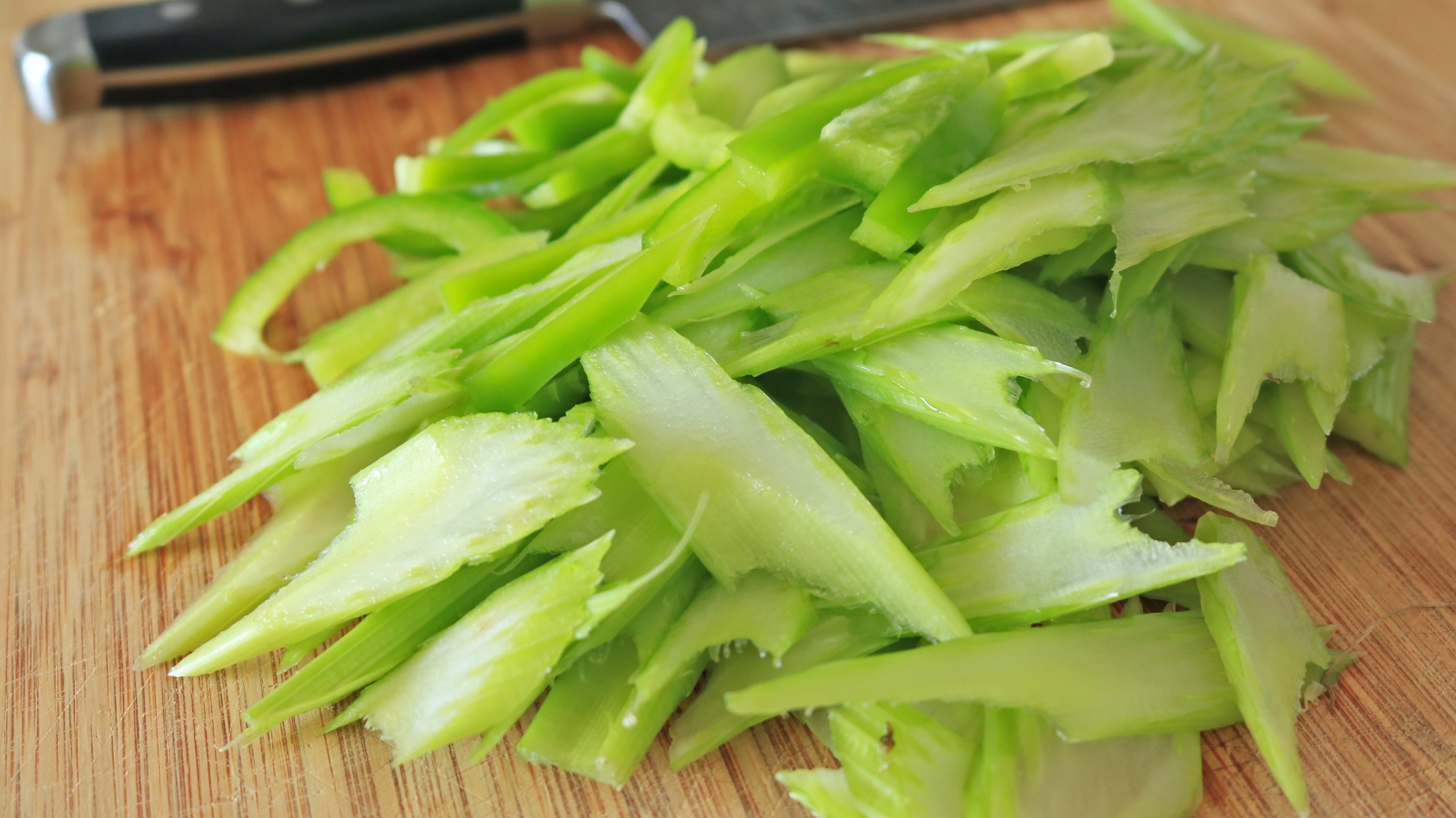 Thinly sliced celery in a mound.