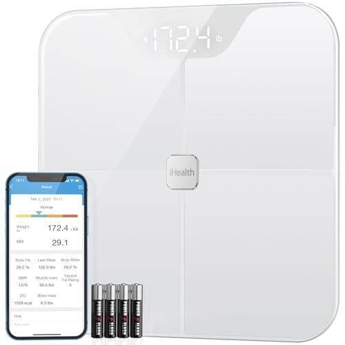 iHealth Nexus Smart Scale for Body Weight Bluetooth, Digital Bathroom Scale Body Fat and Muscle, Body Composition Monitor Health Analyzer for BMI Compatible for IOS & Android Accurate to 0.1lb-White