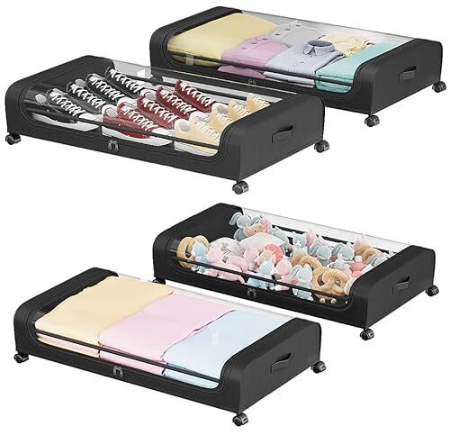 Uyokcnie Under Bed Storage Containers, Under Bed Shoe Storage With Wheels, Bedroom Storage Organization with Handles, Under Bed Storage Bins Drawer For Clothes, Blankets And Shoes, Bedding