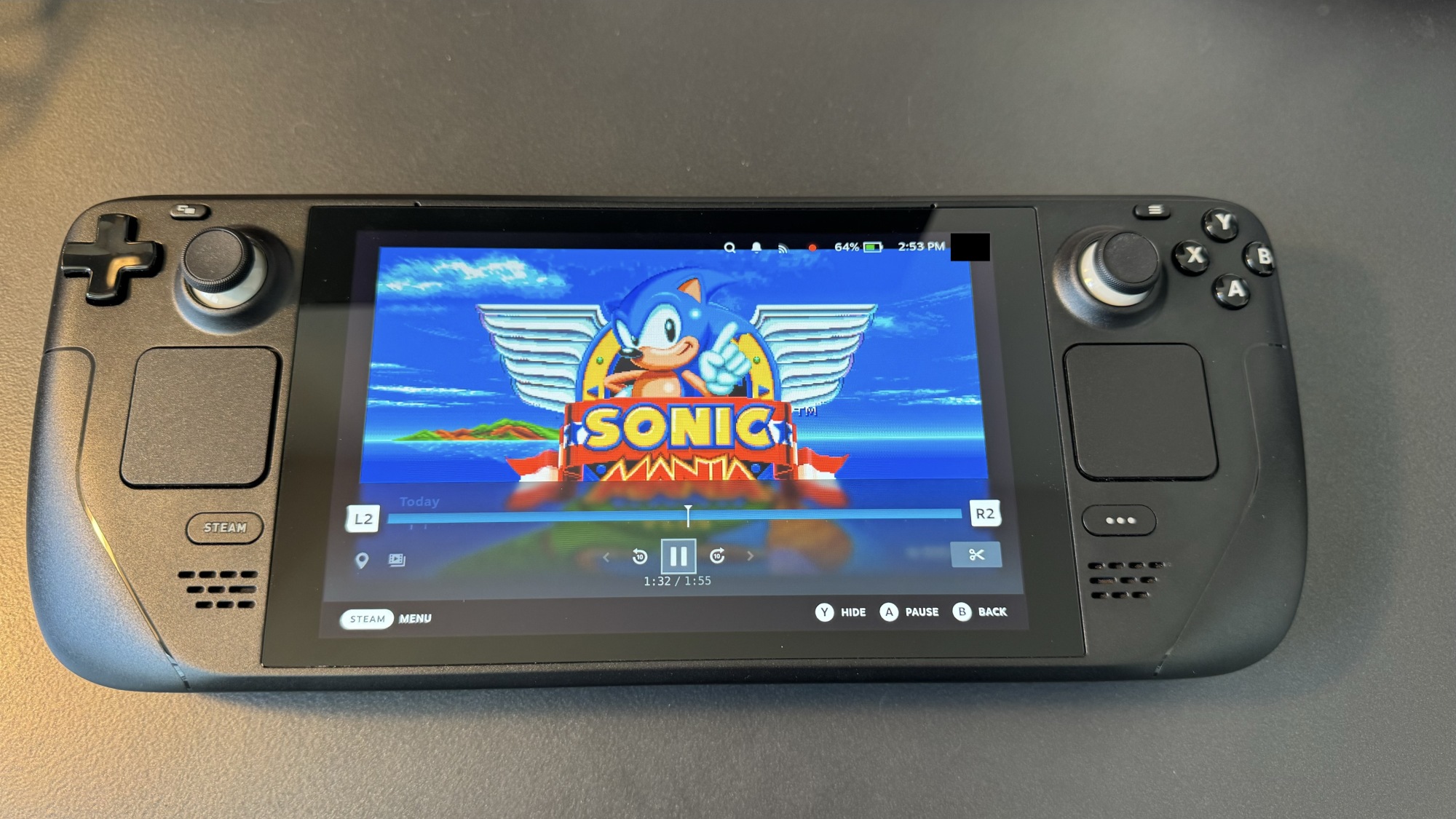 Sonic Mania running on a Steam Deck