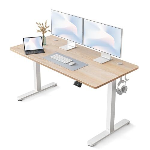 FEZIBO Electric Standing Desk, 55 x 24 Inches Height Adjustable Stand up Desk, Sit Stand Home Office Desk, Computer Desk, Maple