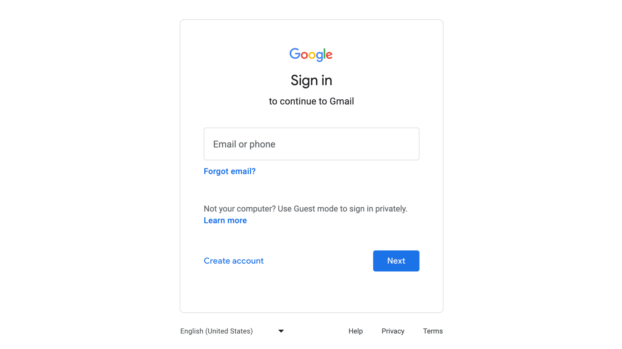 Screenshot of gmail login window