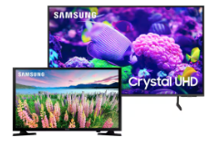 Samsung - 85” Class DU7200 Series Crystal UHD 4K Smart Tizen TV and 40 Class 5 Series LED Full HD Smart Tizen TV.