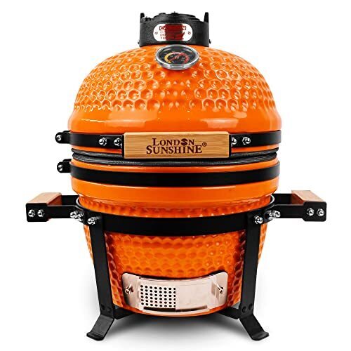 London Sunshine Ceramic Charcoal BBQ Kamado Grill Smoker - Portable Tabletop Cadet Series -Orange