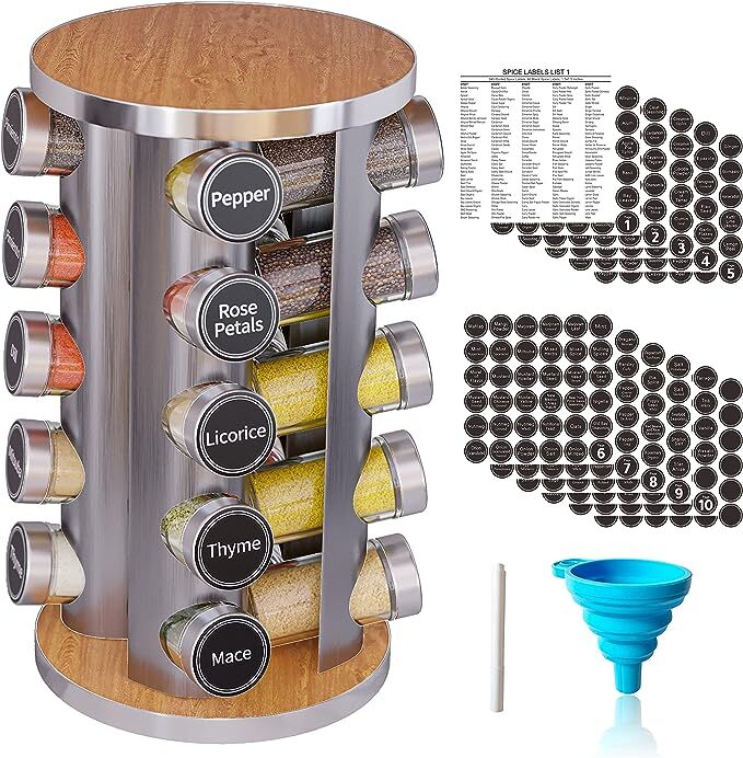 Revolving Spice Rack Set with 20 Spice Jars