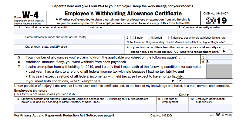 Form W-4 withholdings