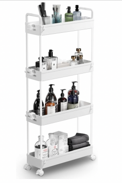 SOLEJAZZ Slim Storage Cart, 4 Tier Bathroom Organizer Mobile Shelving Unit