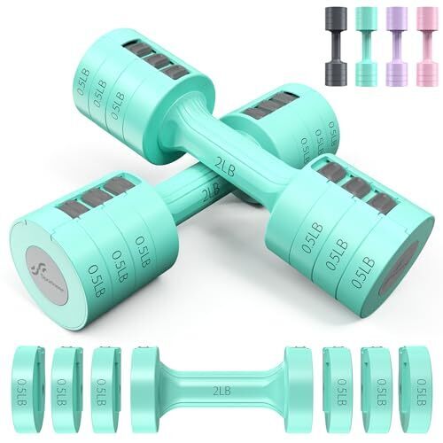 Adjustable Dumbbells Hand Weights Set: Sportneer 1 Pair 0.9-4.5KG (0.9-2.3KG) Fast Adjust Dumbbell Weight 6 In 1 Free Weights Barbells For Women Men Home Gym Workout Exercise Strength Training