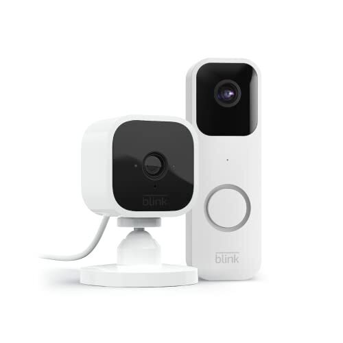 Blink Video Doorbell (White) + Mini Camera (White) with Sync Module 2 | Two-Way Audio, HD Video, Motion and Chime Alerts | Alexa Enabled