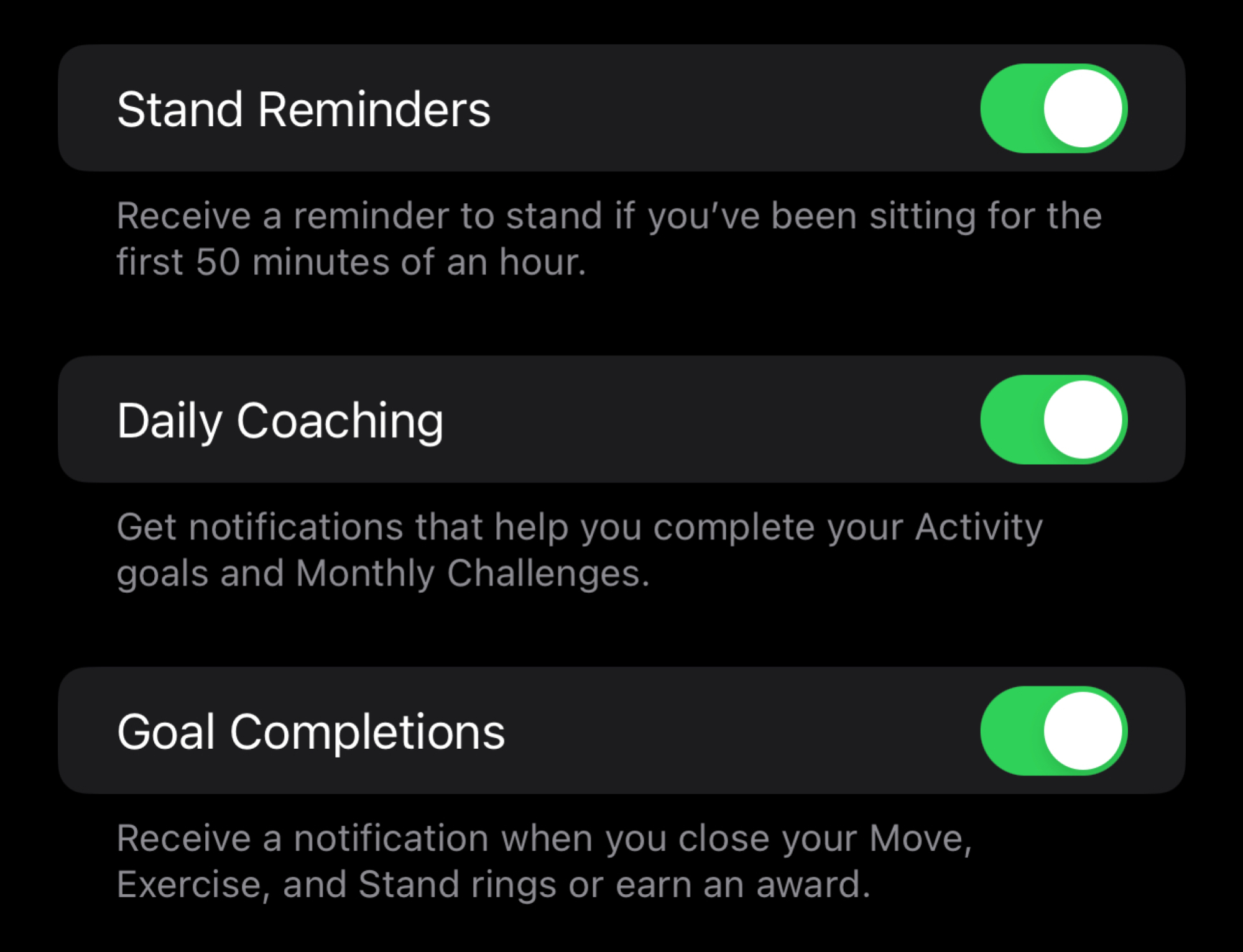 activity reminder settings