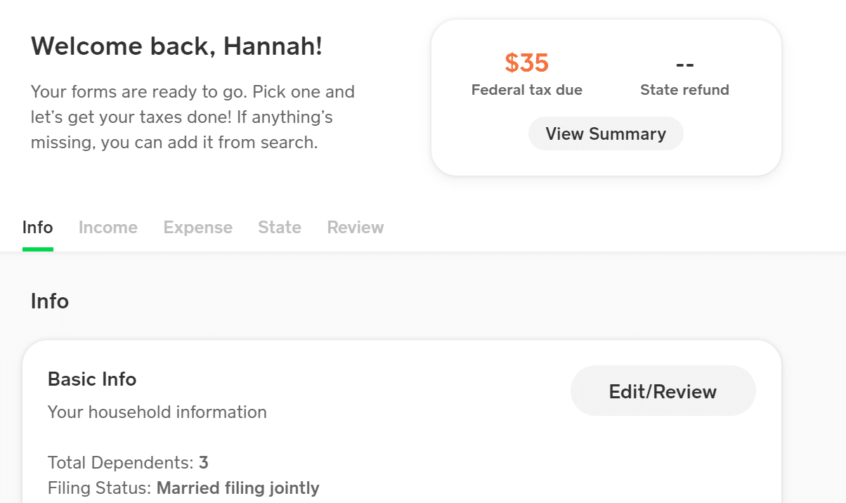 Screenshot of Cash App Taxes new navigation format | Source: The College Investor