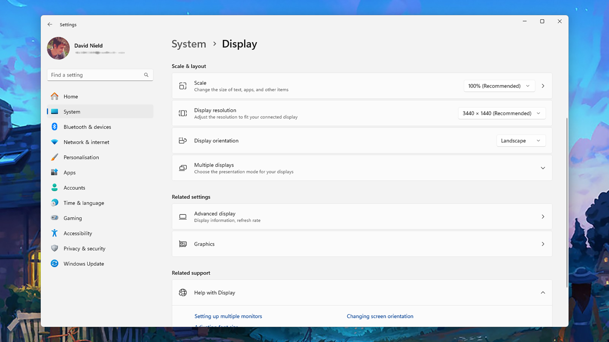 Windows display settings