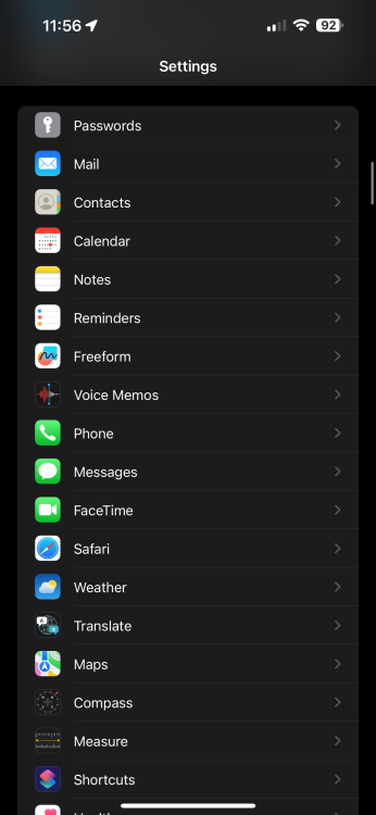 iOS settings list